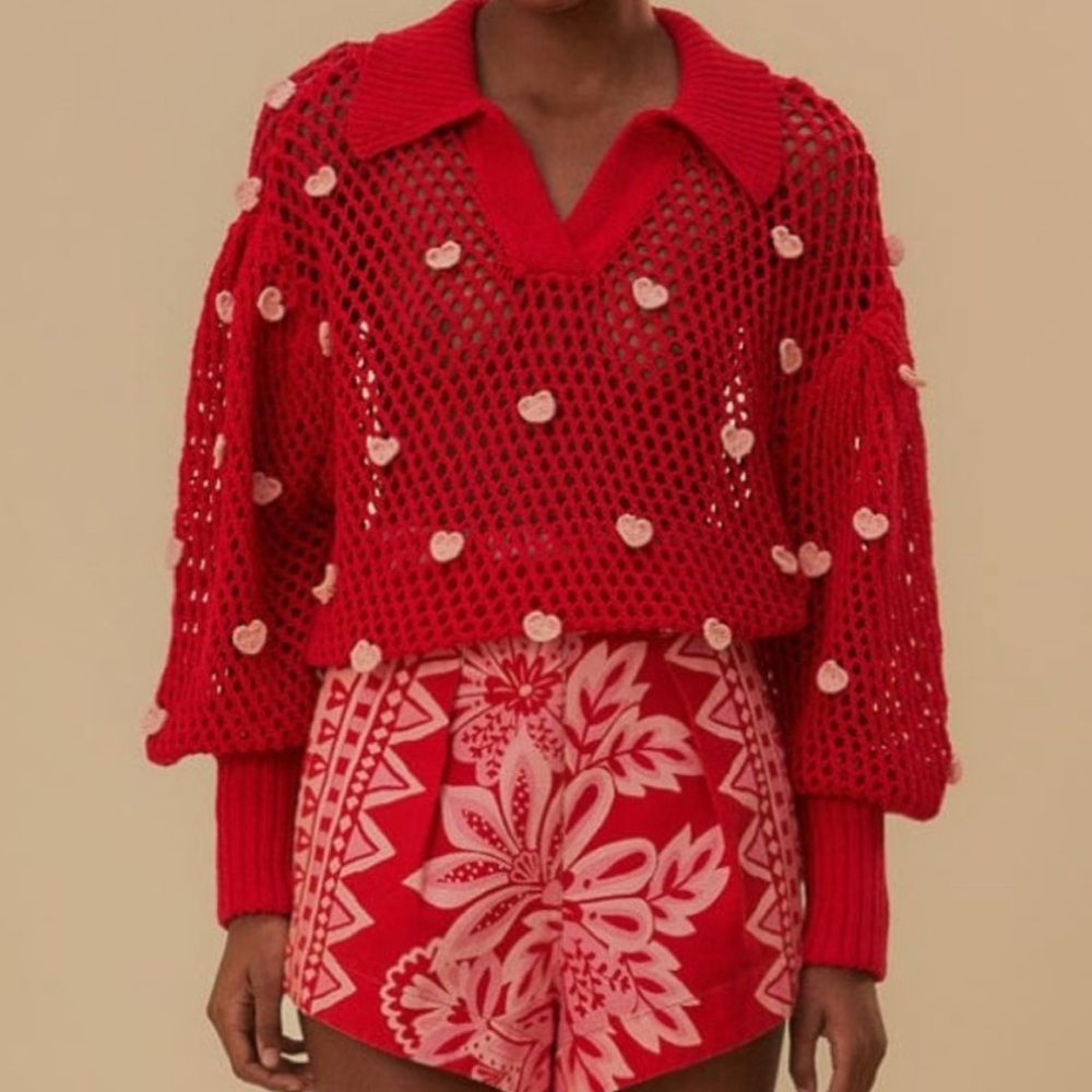 FARM Rio Red Sweater with Hearts